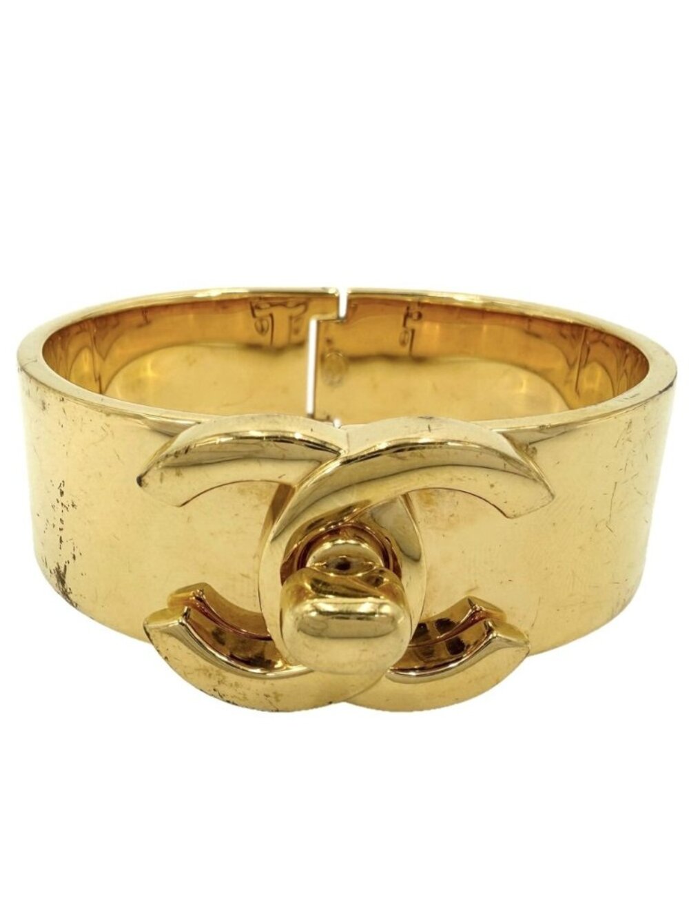 Chanel Bangle Bracelet CC Logo Vintage Turnlock Gold Plated